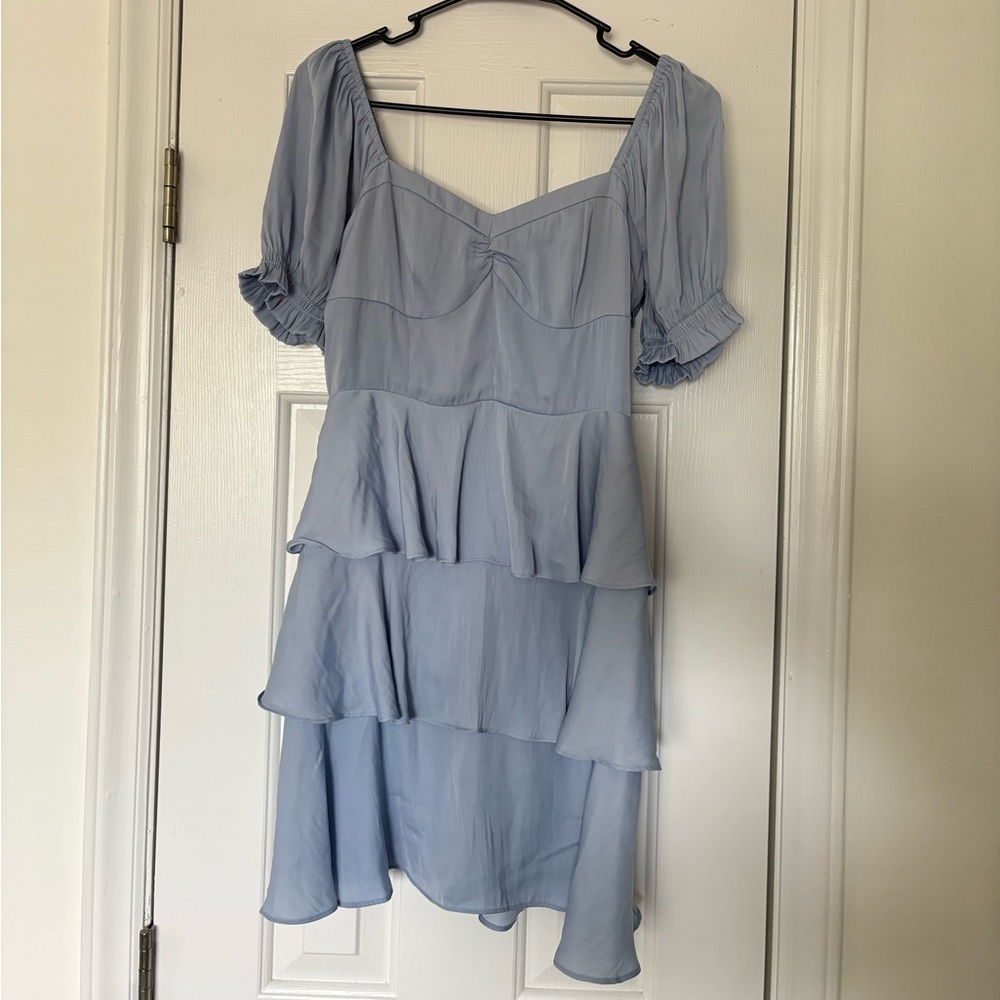Altar'd State Women’s Light Blue Tiered Ruffle Puff Sleeve Dress